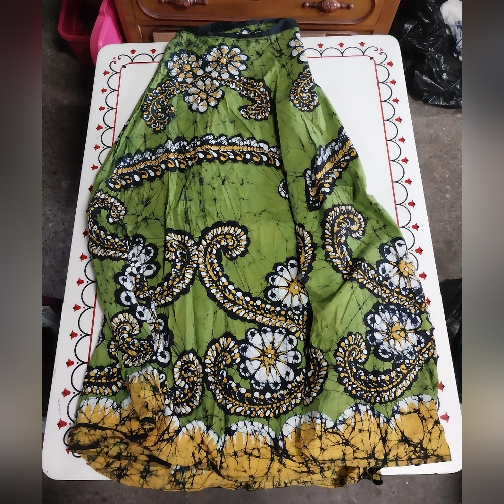 Beautiful Floral Green and Yellow Women's Wrap Skirt